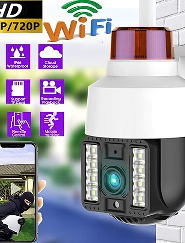  Caméra de sécurité dôme de vitesse sans fil suivi humanoïde alerte sonore et lumineuse vision nocturne intelligente en couleur interphone bilingue caméra extérieure ptz ip caméra de surveillance de