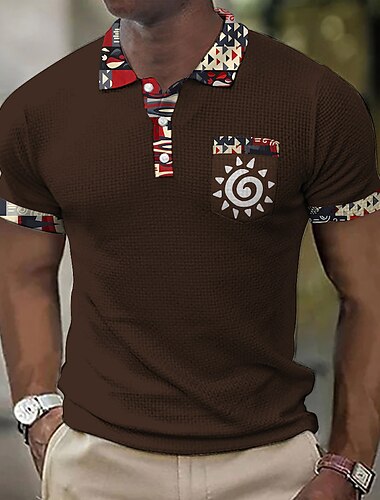  בגדי ריקוד גברים הדפסים גרפיים וינטאג' טוטם חולצות פולו וופל חולצות פולו דש פולו כפתור אפ פולו חולצת גולף שרוולים קצרים חולצה צווארון מתקפל בָּחוּץ רחוב שחור לבן יין פול חום דפוס ביגוד