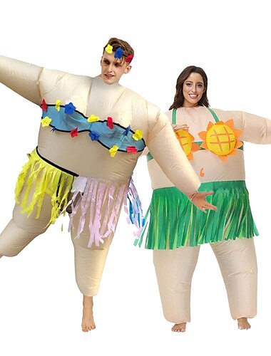  cupluri costume gonflabile hawaiene grup de halloween costume de cuplu toate filmul cosplay costum amuzant tricou verde / onesie carnaval de halloween mascarada pânză