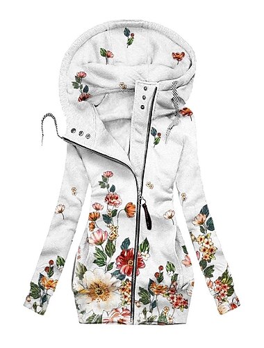 Mikiny pro ženy květinové vintage sportovní základní dlouhý rukáv mikina s kapucí běžné vršky městské volné zip stahovací přední kapsa černá bílá růžová modrá fuchsie podzim a zima