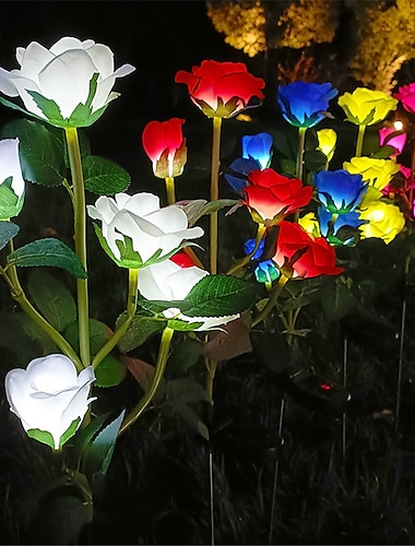  5-Kopf-LED-Solar-Rosen-Orchideen-Blumenlicht, Garten im Freien, wasserdicht, Simulation, Rasenlampe, Hochzeitsfeier, Weihnachtsdekoration, Landschaftslicht