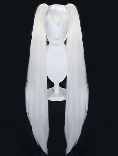  parrucca bianca con doppia coda di cavallo parrucche per le donne parrucche di capelli sintetici lunghi e lisci per halloween 2 codino con frangia parrucca per cosplay anime halloween parrucca per