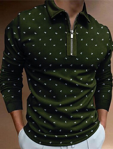  Per uomo Polo con zip Maglia da golf Manica Lunga Magliette polo Camicie con Colletto Business Casual Abbigliamento da lavoro Abbigliamento Formale Abbigliamento da festa Stampa 3D Polo con cerniera