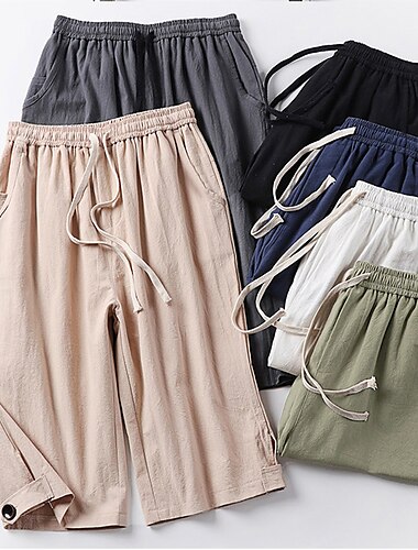  Voor heren Linnen korte broek Zomer korte broeken Capri broeken Zak Trekkoord Elastische taille Effen Buiten Dagelijks Uitgaan Linnen / katoenmix Modieus Streetwear Zwart Wit Inelastisch
