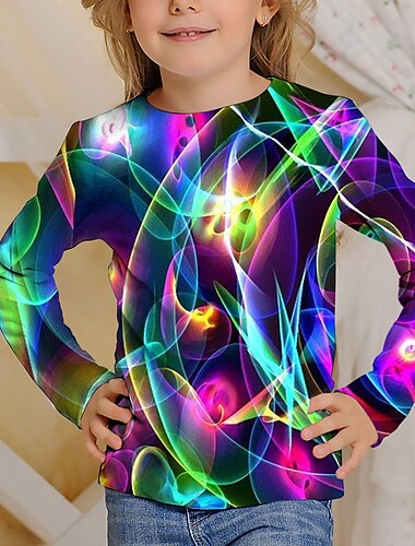  Mädchen 3D 3D-Druck T-Shirt Langarm 3D-Druck Herbst Winter Aktiv Modisch Kuschelig kinderkleidung 3-12 Jahre Outdoor Casual Täglich Regular Fit