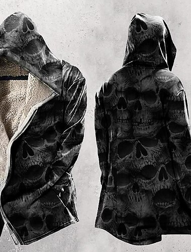  Herren Totenkopf Motiv Wolf Buchstabe Wintermantel Fleecejacke Mantel Warm Atmungsaktiv Komfortabel Modisch Strassenmode Casual Sport & Natur Freizeitskleidung Ausgehen Zip Tasche Bedruckt Herbst