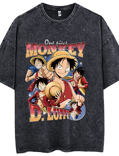  One Piece Monkey D. Luffy Nico Robin Roronoa Zoro Traje Cosplay Japonesa/Curta Camiseta lavada com ácido extragrande Imprimir Arte Gráfica Para Homens Mulheres Para Meninos Crianças Adulto Hot
