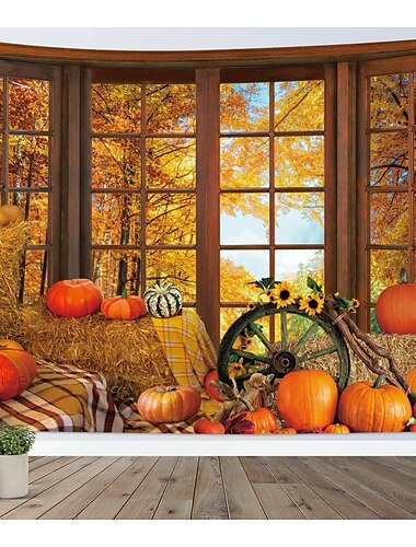  herfst bos hangende wandtapijten grote wandtapijten muurschildering decor foto achtergrond deken gordijn thuis slaapkamer woonkamer decoratie thanksgiving pompoenen zonnebloem esdoorn bladeren herfst