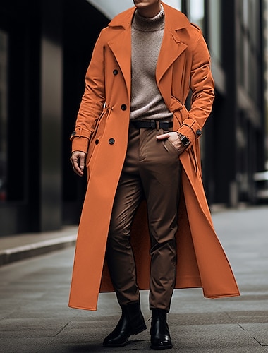  Herren übergangsjacke Langer Trenchcoat Ausgehen Ganzjahres Polyester Leicht Oberbekleidung Bekleidung Streetwear Einfach Umlegekragen Doppelreihig