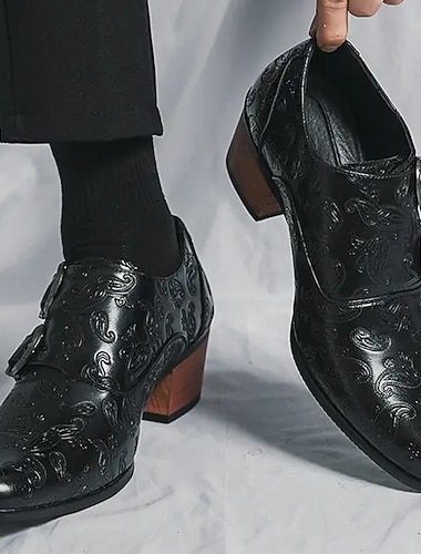  mäns vintage dubbelspänne präglade läderskor - formella klänningsskor för bröllop och speciella tillfällen