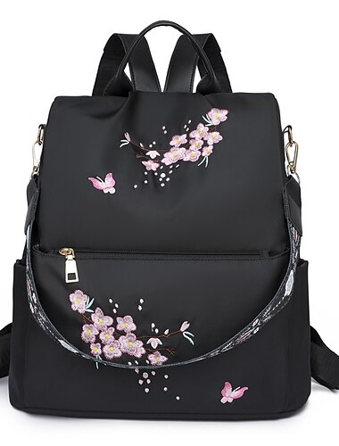 Bestickte Rucksacktasche für Damen mit Kirschblüten-Design und floralem Riemen – leichte Freizeittasche für Schule, Reisen oder den täglichen Gebrauch