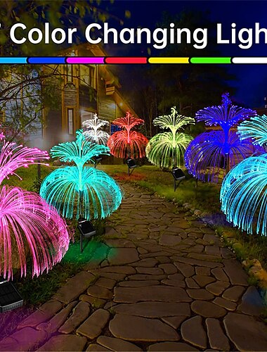  2pcs stella luna pampas erba 7 colori che cambiano luci meduse solari nuove luci solari da giardino cortile giardino percorso lampada solare impermeabile