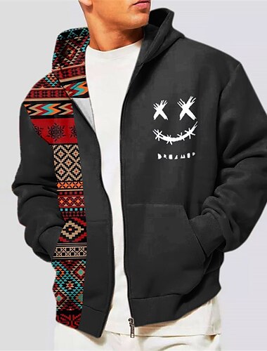  Herren Farbblock Stammes Hoodie Sweatshirt Kapuze Hoodies Pullover Kapuzenpullover mit Reißverschluss Langarm Sweatshirt mit Kapuze Mit Kapuze Ethnisch 3D-Druck Festtage Urlaub Strassenmode Schwarz