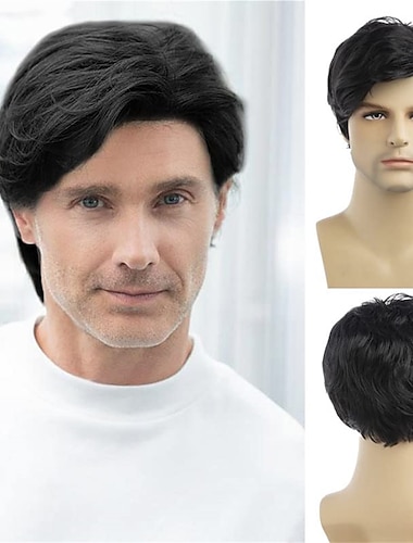  Mens Wigs Short Light Brown Wig Synthetic Heat Resistant Natural Halloween Cosplay Hair Wig for Male