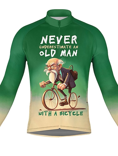  Voor heren Wielrenshirt Grafisch Letter en nummer Onderschat nooit een oude man met een fiets. Lange mouw Fietsen Shirt Kleding Bovenlichaam met 3 achterzakken Bergracen Wegwielrennen Sneldrogend