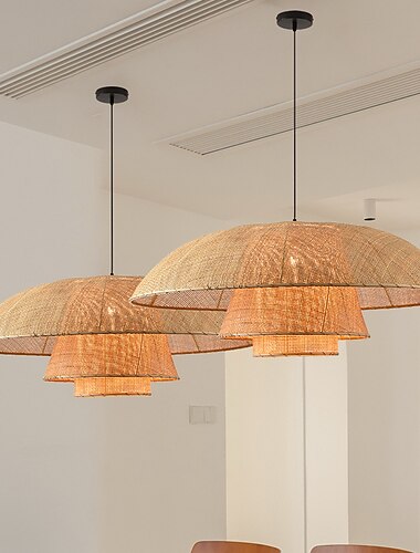  ثريا من الخيزران ريترو الروطان 60 سم e26/e27 إضاءة السقف الثريا تنطبق على غرفة المعيشة وغرفة النوم والمطعم والمقهى والمطعم والنادي 110-240 فولت