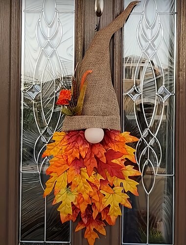  Herbstkranz, Kranz, Hut, künstliche Ahornholzperlen für die Weihnachtsdekoration vor der Haustür