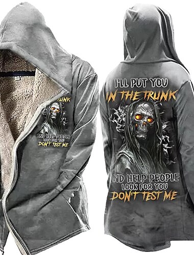  Herren Totenkopf Motiv Poker Wintermantel Fleecejacke Mantel Warm Atmungsaktiv Komfortabel Modisch Strassenmode Casual Sport & Natur Freizeitskleidung Ausgehen Zip Tasche Bedruckt Herbst Winter