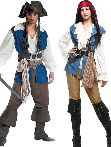  couples pirate halloween groupe couples costumes hommes femmes film cosplay costumes cosplay gilet bleu haut pantalon halloween carnaval mascarade