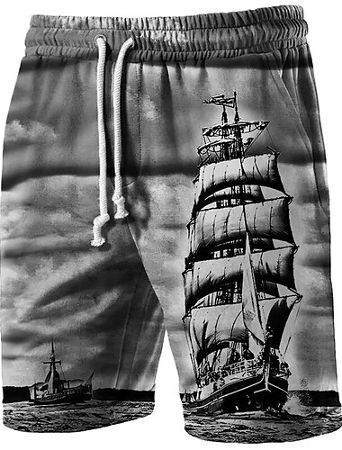  Herren Grafikdrucke Segelboot Sweat-Shorts Strandshorts Frottee-Shorts Mittlere Taille Lässig Athleisure Täglich Ferien Streetwear Kordelzug Elastischer Bund 3D-Druck Designer Bekleidung