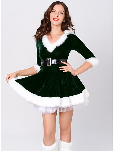  بدل سانتا بابا نويل Mrs.Claus زي تأثيري ملابس فستان عيد الميلاد سانتا كلوث نسائي عيد الميلاد زي تأثيري للبالغين كريسماس عيد الميلاد مهرجان حفلة تنكرية عيد الميلاد فستان حزام