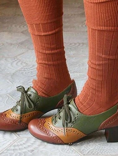  Γυναικεία Τακούνια Γόβες Bullock Παπούτσια Παπούτσια με άκρη φτερού Vintage παπούτσια Πάρτι ΕΞΩΤΕΡΙΚΟΥ ΧΩΡΟΥ Καθημερινά Συνδυασμός Χρωμάτων Καλοκαίρι Τακούνι Κώνος Στρογγυλή Μύτη