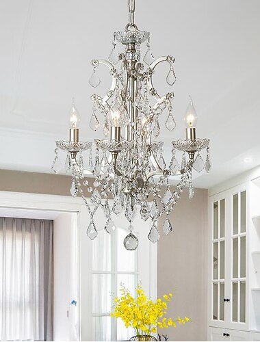  Großer Chrom-Silber-Kronleuchter, 43/61/68 cm breit, klares Kristallglas, 12-flammig, für Esszimmer, Haus, Foyer, Eingangsbereich, Küche, Schlafzimmer, Wohnzimmer, hohe Decken, 110–240 V