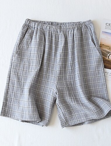  Herren Schlafanzüge Pyjama-Shorts Plaid Stilvoll Brautkleider schlicht Komfort Heim Täglich Bett Baumwollmischung Komfort Sommer Frühling Blau Dunkelblau