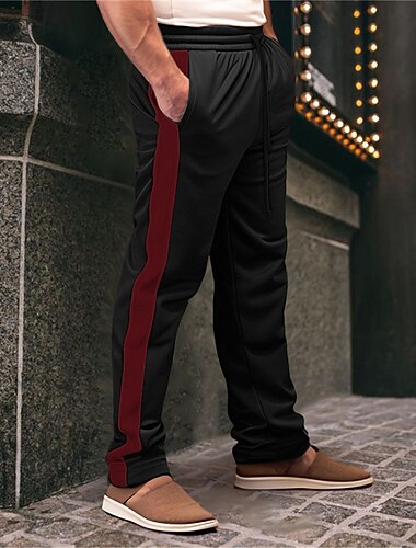  Herre Joggebukser Jogger Bukser Joggebukse med rett ben Snorer Elastisk midje Rett ben Fargeblokk Lapper Komfort Pustende Avslappet Daglig Ferie Sport Mote Svart Navyblå