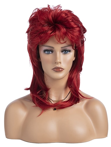  Mullet Perücken für Frauen weinrote lange gestufte 70er 80er Rockerhaare Perücke synthetische Karneval Cosplay Perücke Halloween Perücken