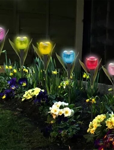  Jardín tulipán forma de flor led alimentado por energía solar impermeable tubo luces de césped decoración para patio al aire libre suministros para fiestas