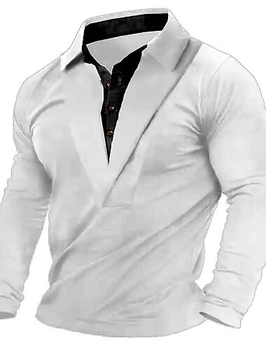  Per uomo Maglia Henley Maglietta Manica Lunga Bavero Estate Blocco di colori Moda Designer Essenziale Patchwork Vacanza Streetwear Uscire Nero Bianco Blu marino Maglietta Top per Uomo