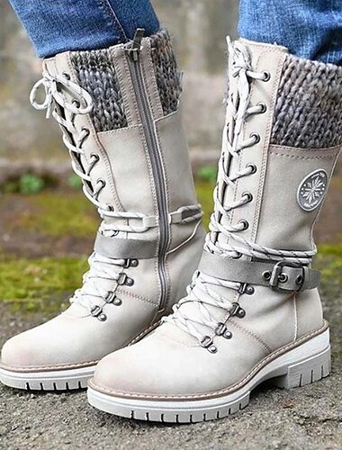  Botas femininas de cano médio com painéis de malha – botas leves com cadarço para uso ao ar livre, outono, viagens e uso diário