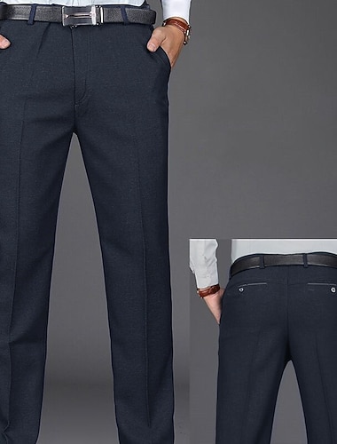  Voor heren Pakken Broek broek Kostuumbroek Zak Effen Comfort Ademend Enkellengte Bruiloft Kantoor liiketoiminta Chique en modern Klassiek Zwart Diep Blauw Hoge taille Micro-elastisch