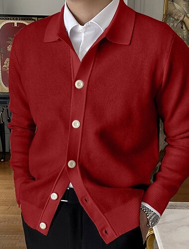  Herren Strickjacke Herbstpullover Kurzer Cardigan-Pullover Gerippt Stricken Standard Strick Glatt Kargen Warm-Ups Moderne zeitgenössische Freizeitskleidung Ausgehen Bekleidung Winter Weiß Rote M L XL