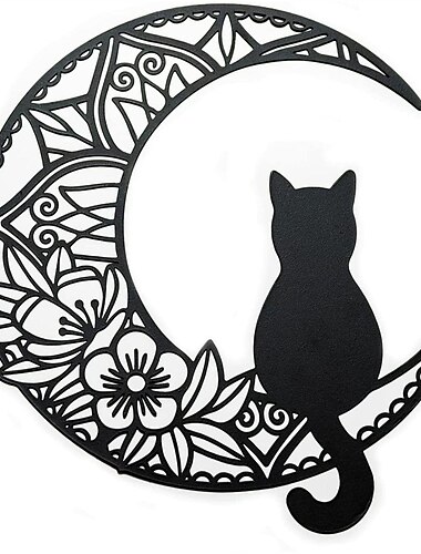  Mondkatze Metall Wanddekoration Metall Wandkunst Katze Ornament Zuhause Schlafzimmer Wohnzimmer Fensterdekoration