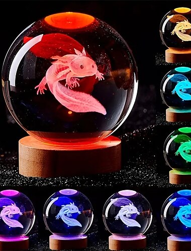  3d аксолотль с лазерной гравировкой хрустальный шар лампа разноцветный ночник отправить подруге однокласснице жене детям творческий подарок на день рождения стеклянный шар гостиная спальня украшение