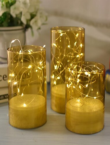  Candele senza fiamma da 3 pezzi / set con luci stringa incorporate a distanza & timer - perfetto per l'arredamento di Halloween & Home decor