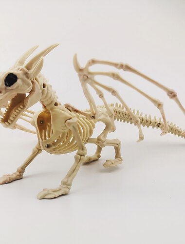  Decoração de halloween, esqueleto de dragão, ossos de plástico com juntas articuladas para pose de esqueleto, adereço de cena assustadora interna/externa, decoração de lembrancinhas de festa.