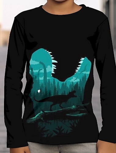  Jungen 3D Graphic Galaxis Dinosaurier T-Shirt Langarm 3D-Druck Sommer Frühling Herbst Sport Modisch Strassenmode kinderkleidung 3-12 Jahre Outdoor Casual Täglich Regular Fit