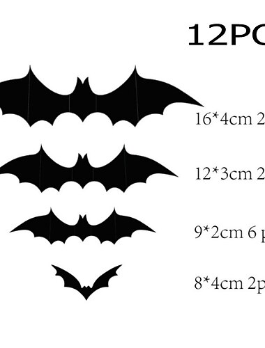  Halloween schwarze Fledermaus, PVC, 3D-Wandaufkleber, Halloween-Fledermaus-Aufkleber, Wanddekoration, Szenenlayout, Horror-Aufkleber, Halloween-Party-Dekoration, Innen- und Außenbereich,