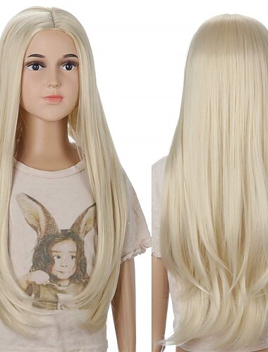  Peluca de princesa rubia larga para niños - Accesorios para disfraces de carnaval para niños Pelucas rubias Pelucas sintéticas para disfraces