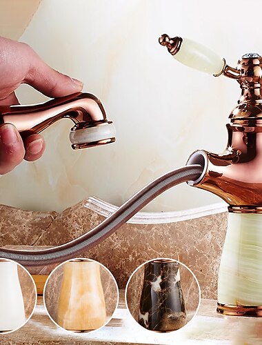  Robinet de salle de bain traditionnel, mitigeur d'évier de lavabo, court/haut, robinets de cuve en laiton vintage, poignée unique en céramique, avec tuyau froid et chaud