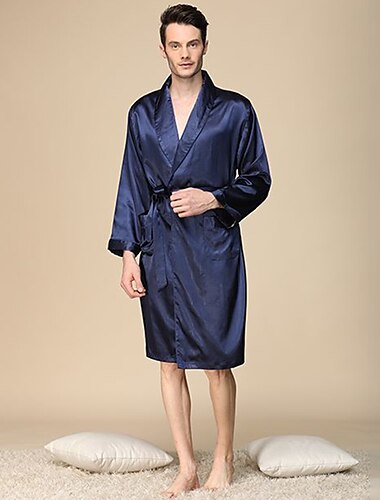  Herren Morgenmantel Seidenrobe Schlafanzüge Glatt Stilvoll Brautkleider schlicht Komfort Heim Täglich Bett Kunstseide Komfort Sommer Frühling Silber Blau