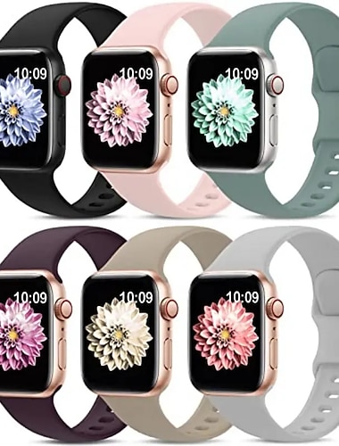  paquete de 6 unidades Correa Deportiva Compatible con Apple Watch Correa 38mm 40mm 41mm 42mm 44mm 45mm 49mm Ajustable Transpirable Mujeres Hombres Silicona correa de repuesto para iwatch Ultra 2