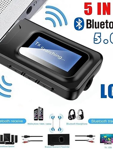 Usb bluetooth 5,0 transmisor de audio receptor pantalla lcd 3,5mm aux rca estéreo adaptador inalámbrico dongle para pc tv coche auriculares