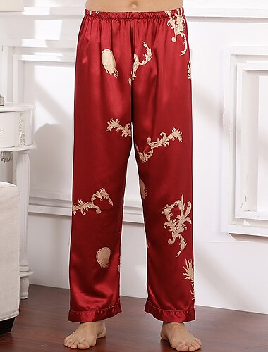  Herren Pyjamahose Schlafanzüge Lounge Hose Seidenhose Grafik-Drucke Stilvoll Brautkleider schlicht Komfort Heim Täglich Bett Kunstseide Komfort Sommer Frühling Schwarz Rote