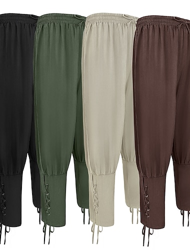  Retro vintage Middeleeuws 17e eeuw Gemaskerd Bal Piraten broek Ren Faire Ridder Viking Kruisvaarder Trekkoord Effen Kleur Voor heren Piraat Fantasie Maskerade Feest / Uitgaan Volwassenen Broeken