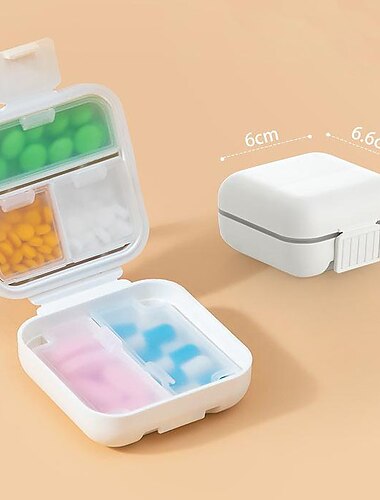  1pc ポータブル密封錠剤収納ボックス、コンパートメントポータブルミニピルボックス、トラベルピルケース、薬容器