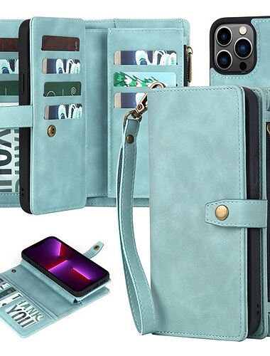  teléfono Funda Para iPhone 15 Pro Max Plus iPhone 14 Pro Max Plus iPhone 13 12 11 Pro Max Tarjetas billetera con Soporte Magnética Cremallera Color sólido Cuero de PU